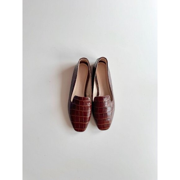 ZARA Chocolate Brown Croc Embossed Faux Leather Slipper Loafers, Size 36 - Picture 1 of 14